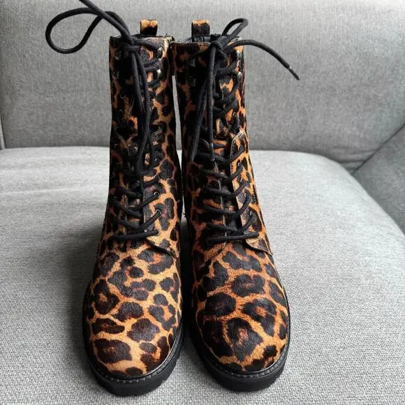 Seychelles Irresistible Leopard Pony Hair Leather Mid-Calf Lace-Up Boots Sz 8.5 - Picture 4 of 12